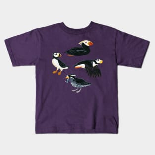 Gouache Purple Puffins Kids T-Shirt